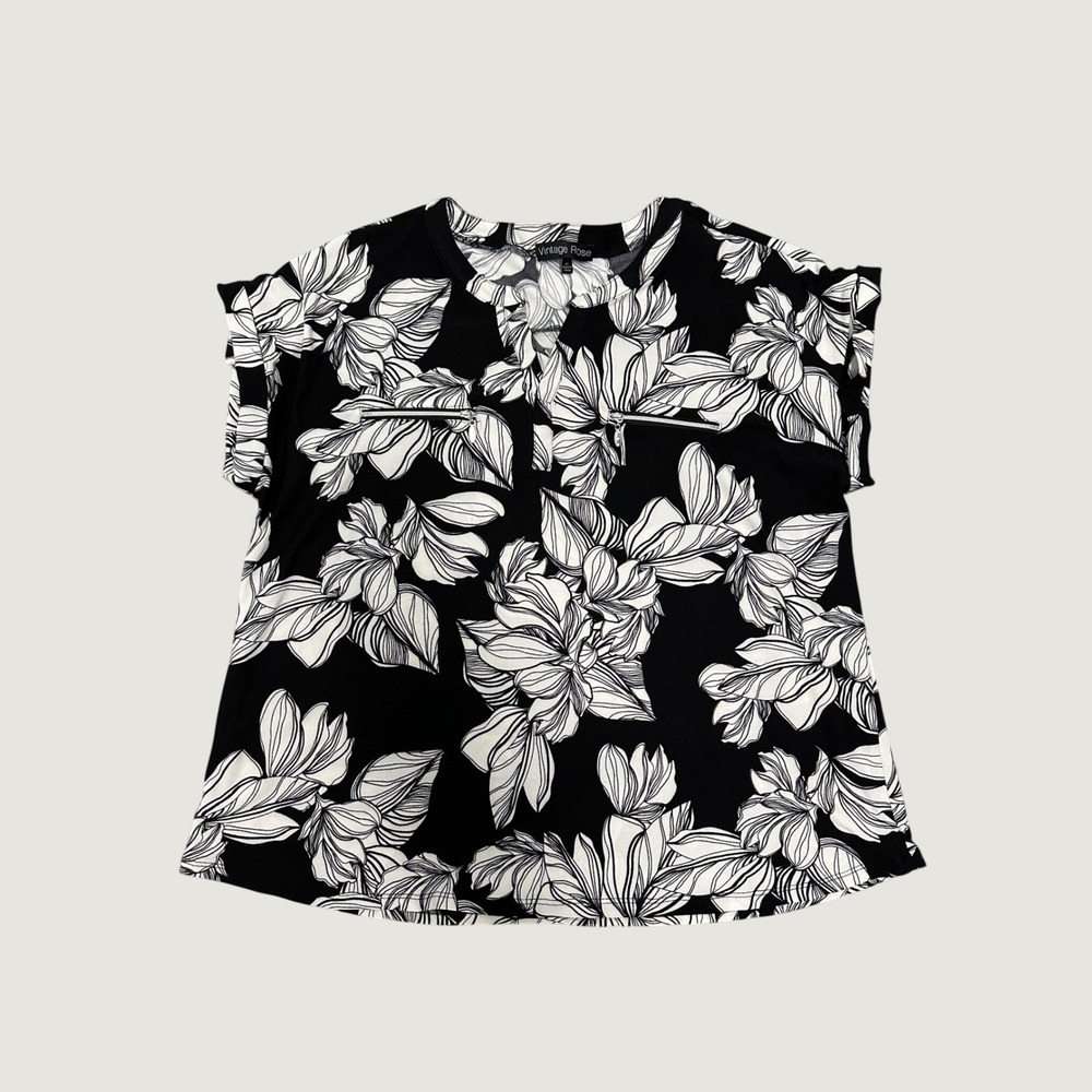Vintage Rose Black and White Blouse Zippers Size 2X